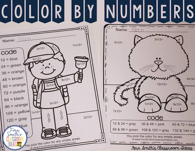  This Adorable Multiplication Color By Numbers Bundle is perfect for introducing a multiplication fact family each week, use them for pre-tests, post-tests, homework, seat work, bell work, center time, small group tutoring, with six pages PER fact family, you will have 72 pages total and 72 color coded answer keys with a cute kid and animal theme. #FernSmithsClassroomIdeas