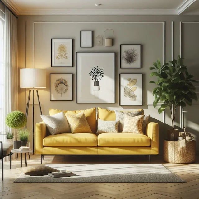 Guia do sofá perfeito, conforto e estilo na sala sofá amarelo na sala com lâmpada de tripé