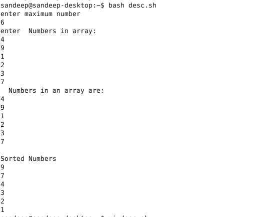 shell script to print number in decenmding order