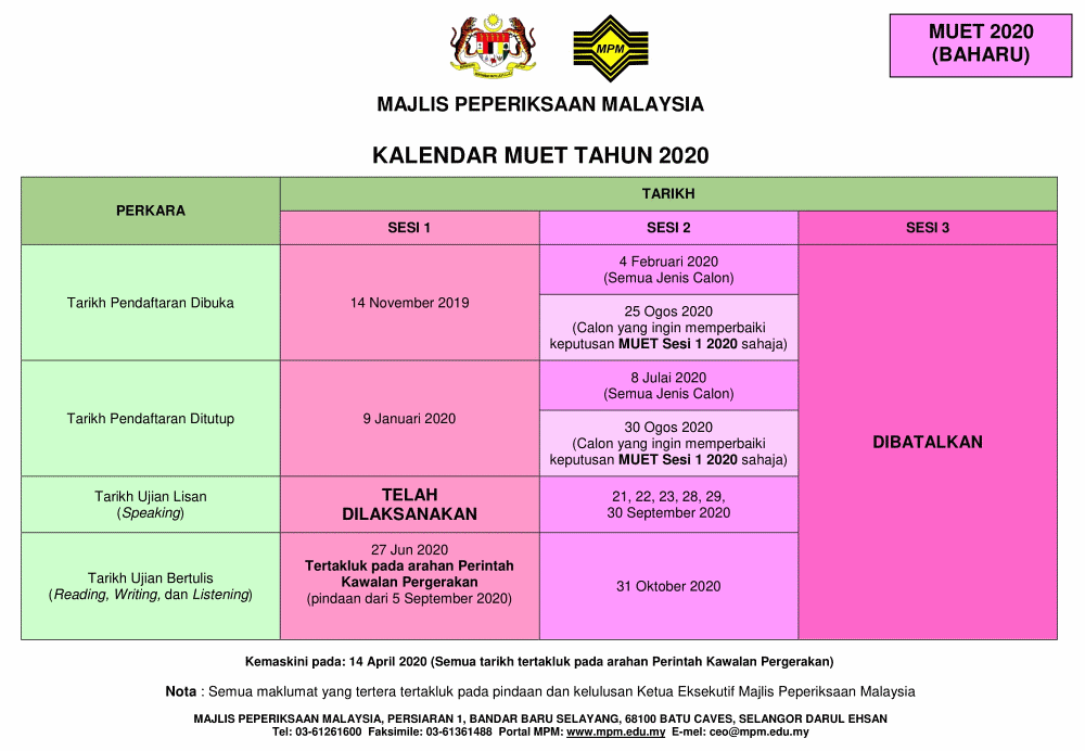 Tarikh Pendaftaran Dan Peperiksaan MUET 2020 [Terkini]