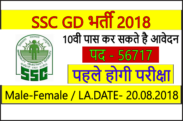 SSC GD Recruitment 2018, 58000 Post, 10th Pass, Apply Online