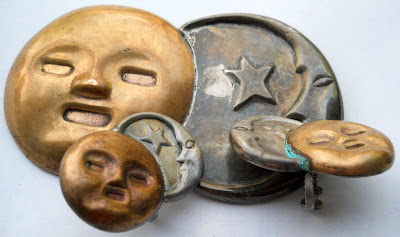 Vintage 1940s William Spratling Mexican Jewelry   Sterling Silver and Copper Sun and Moon Faces   Brooch and Earrings Set 