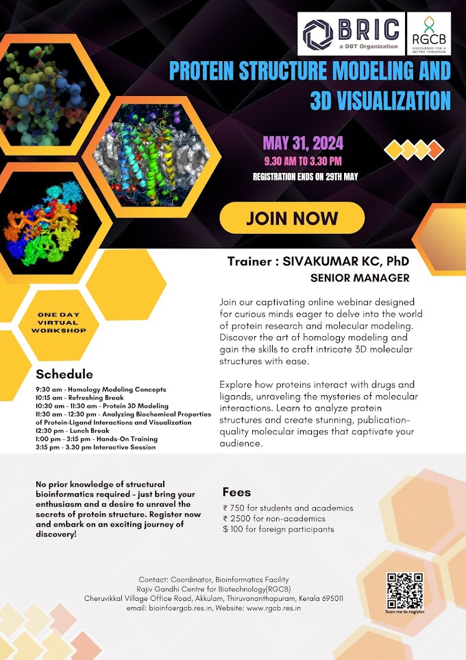 RGCB Workshop on "Protein structure Modeling & 3D Visualization" | May31, 2024