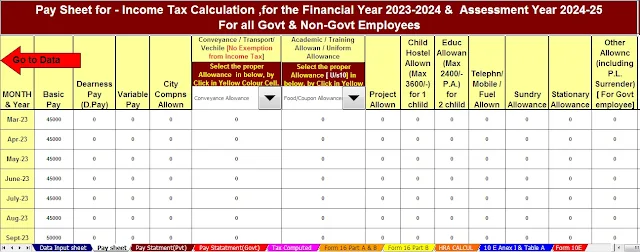 Download Auto Calculate Income Tax Preparation Software in Excel All in One for the Non-Government Employees for the F.Y.2023-24