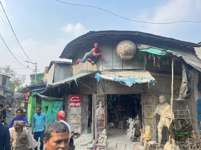 Spiderman clay idol, Kumartuli, Kolkata