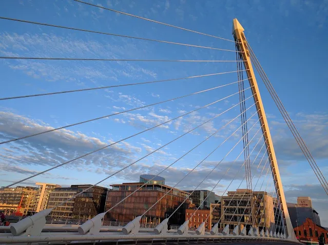 Close up of the Samuel Beckett Bridge in Dublin in July