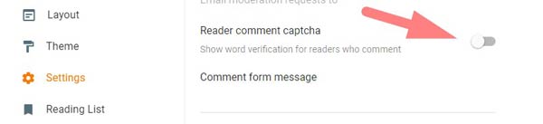 reader comment captcha setting