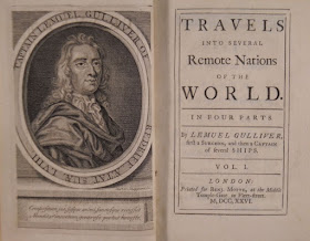 A title page and frontispiece for "Travels into Several Remote Nations of the World."