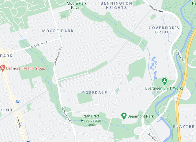 Google map of trail encircling Rosedale and Moore Park