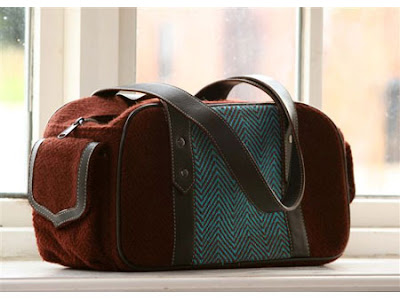 wool and woven cotton bag in turquoise and brown, winter bag, winter wardrobe must have for the classic fashion personality