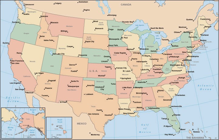 Usa Map With Major Cities