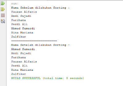 hasil sorting dengan 1 parameter