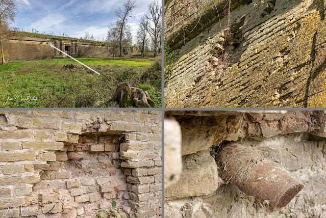 Fort Mortier — Dégâts et restes d'un obus explosif américain de 105 mm