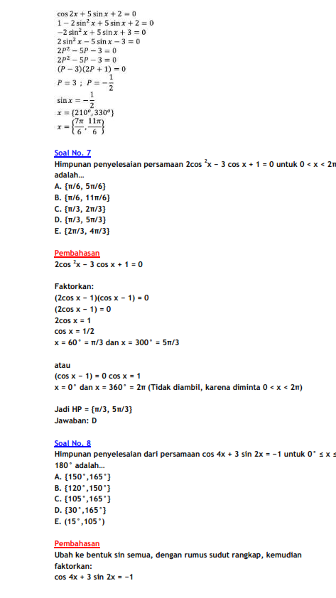 Rumus Persamaan Trigonometri Dan Contoh Soal  Belajar Matematika