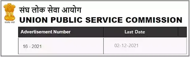 UPSC Government Jobs Vacancy Recruitment 16/2021