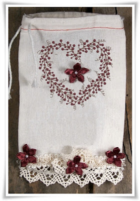 Shabby Primitive Muslin Bag with Lace - Tattered Sisters