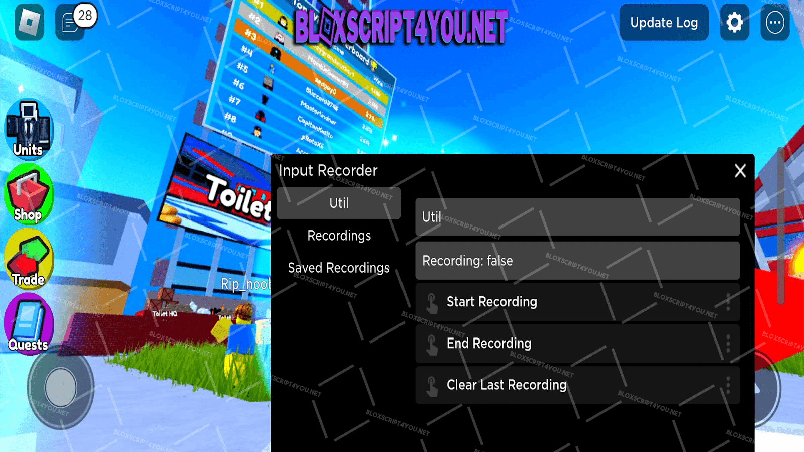 Input Recorder Toilet Tower Defense Mobile Script