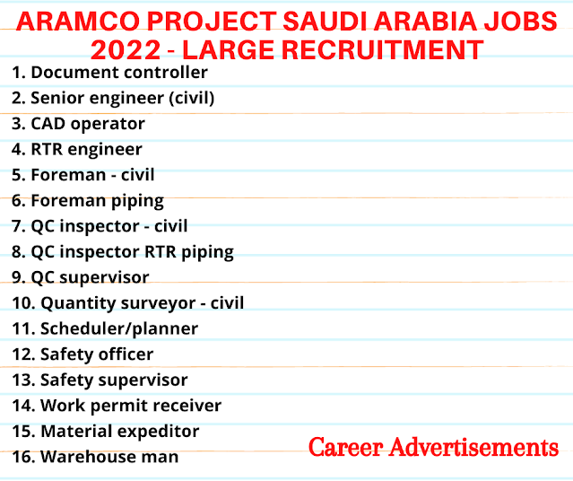 Aramco Project Saudi Arabia jobs 2022 - Large recruitment