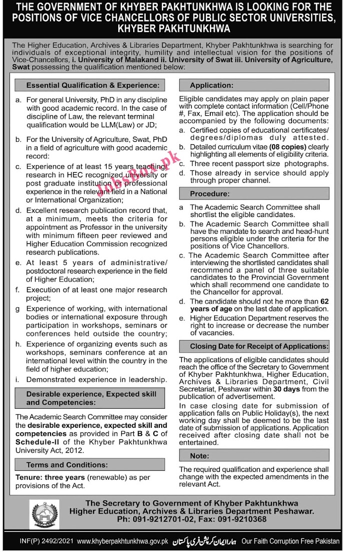 Latest Jobs in Higher Education Department HEC Public Sector University  KPK 2021