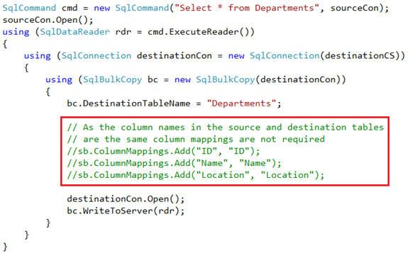 sqlbulkcopy table to table