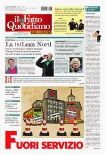 Il Fatto Quotidiano del 8 Aprile 2013 | ISSN 2037-089X | TRUE PDF | Quotidiano | Cronaca | Politica
Il quotidiano è edito dal 23 settembre 2009. L'uscita del giornale è stata preceduta da una lunga fase preparatoria iniziata il 28 maggio 2009 con l'annuncio del nuovo quotidiano dato sul blog voglioscendere.it da Marco Travaglio.
Il nome della testata è stato scelto in memoria del giornalista Enzo Biagi, conduttore del programma televisivo Il Fatto, mentre il logo del bambino con il megafono si ispira al quotidiano La Voce, in omaggio al suo fondatore Indro Montanelli.
L'editore ha manifestato la volontà di rinunciare ai fondi del finanziamento pubblico per l'editoria e di sovvenzionarsi soltanto con i proventi della pubblicità e delle vendite, e di usufruire solo delle tariffe postali agevolate per i prodotti editoriali sino alla loro abrogazione nell'aprile 2010.