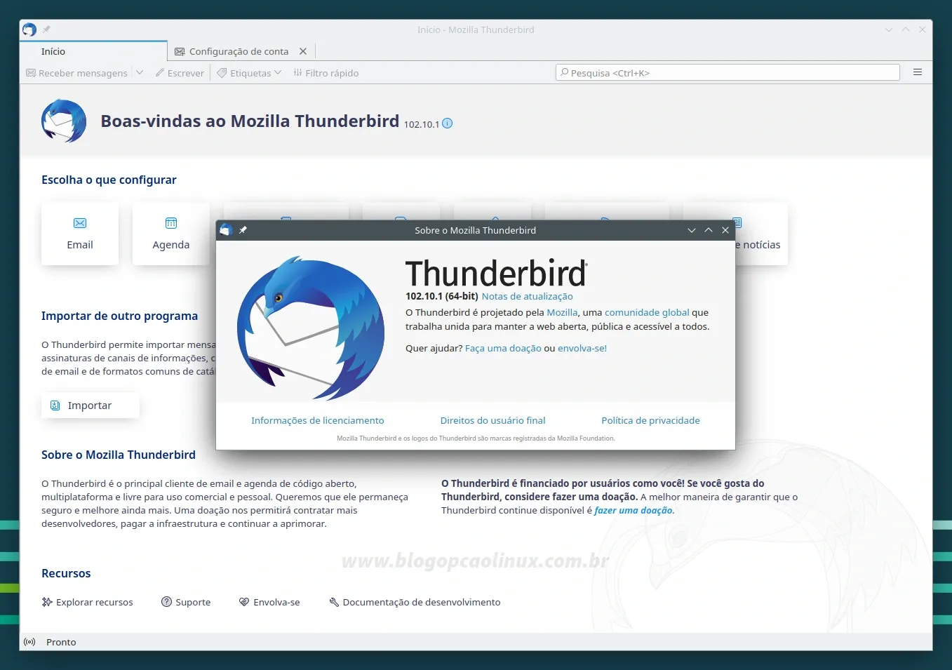 Mozilla Thunderbird executando no openSUSE Leap 15.5
