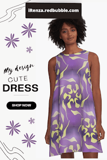 Yellow symmetric pattern on purple Dress.