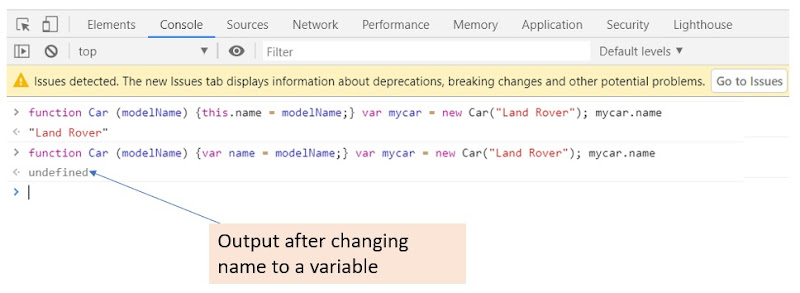 Output of the code in browser's console