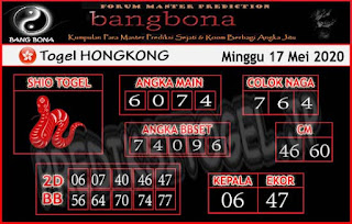 Prediksi Bang Bona HK Minggu 17 Mei 2020