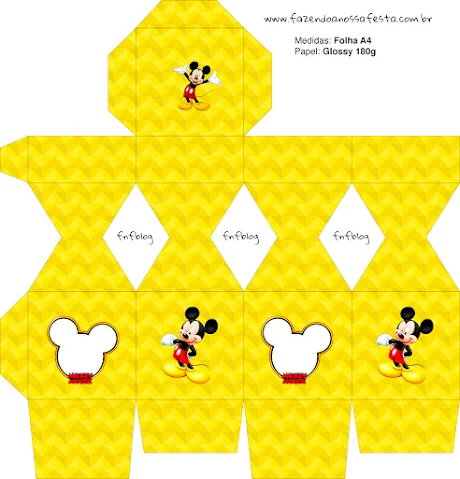 Mickey en Fondo Amarillo con Zigzags y Rojo con Lunares: Cajas para Imprimir Gratis.