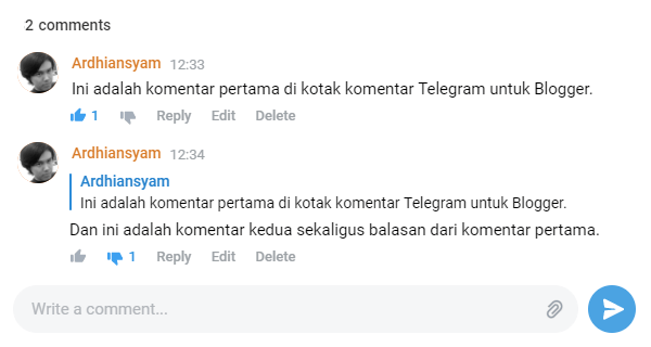 Reply Telegram Comment Website