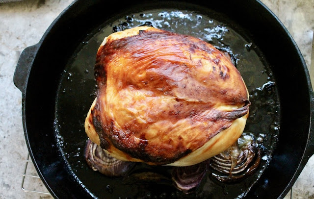Food Lust People Love: After 24 hours of marinating, and a hour + in a hot oven, this buttermilk-brined roast chicken crown is tender and juicy inside with the most delectable golden skin outside!