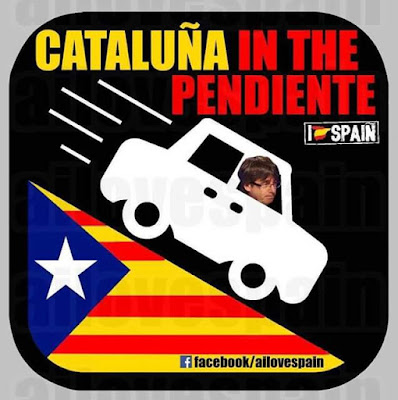 Cataluña in the pendiente,Puigdemont, coche, cuesta abajo, pendiente