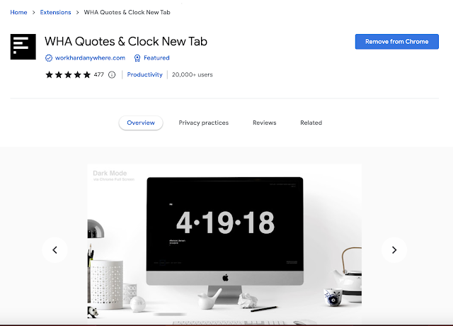 WHA Quotes & Clock New Tab