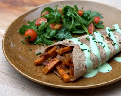 Veggie Burritos with Cilantro Sauce ♥ AVeggieVenture.com, a vegetarian 'concept' recipe for what's on hand, gorgeous sauce. Very adaptable! Rave reviews!