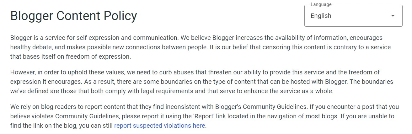 Blogger Content Policy