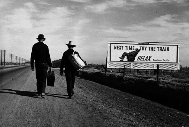 Migrant workers on a California road