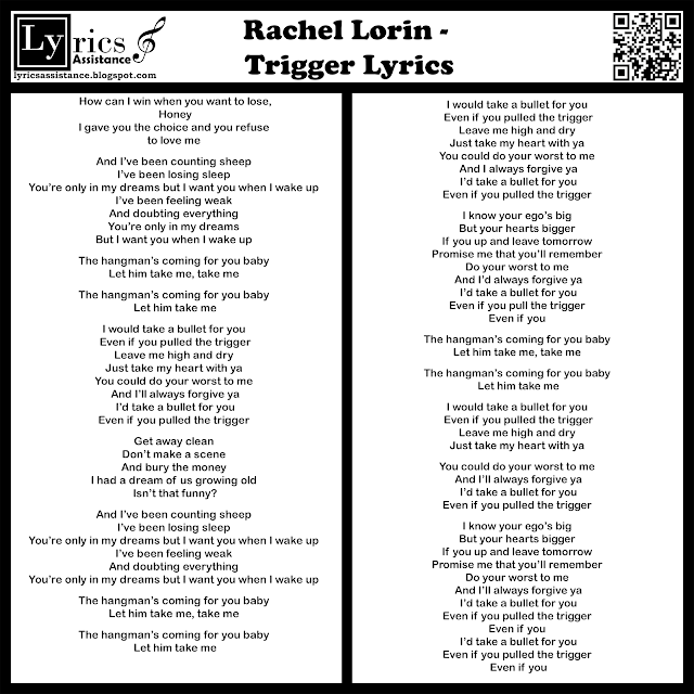 Rachel Lorin - Trigger Lyrics | lyricsassistance.blogspot.com