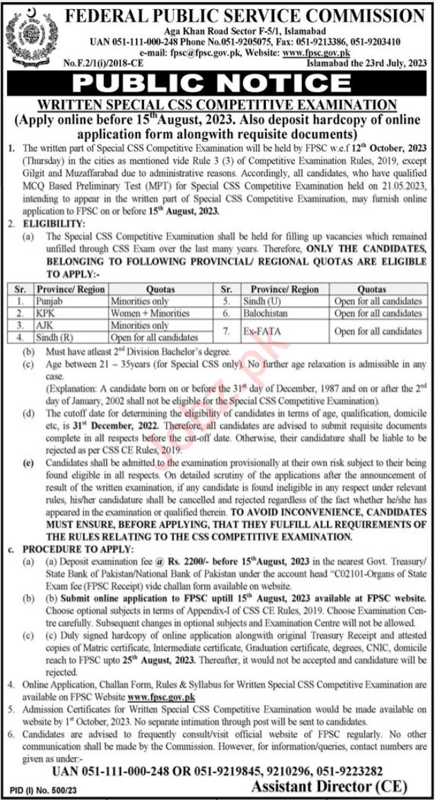 Federal Public Service Commission FPSC Management jobs  Islamabad 2023