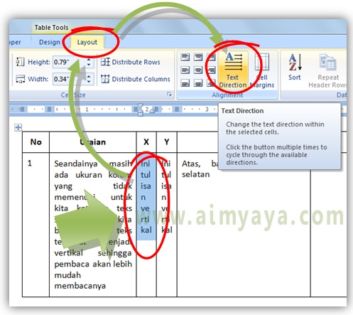 Fasilitas tabel di Microsoft Word sangat mendukung untuk mempermudah pekerjaan kita Cara Merotasi Arah Teks pada Tabel Microsoft Word