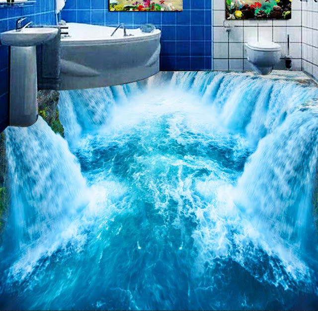 waterfall falling in the river 3d vinyl flooring for bathroom designs