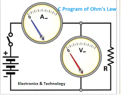 C program of Ohm's Law , www.electronicsandtechnology.com