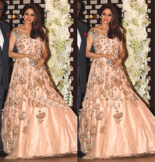 Sridevi Kapoor in Peach Gown Design For Ambani's Party