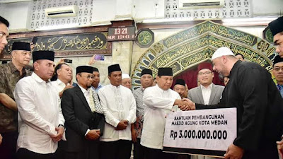 Menhan Prabowo Sumbang Rp 3 Miliar Pembangunan Masjid Agung Medan