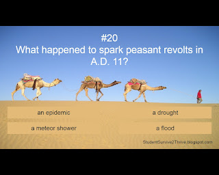 What happened to spark peasant revolts in A.D. 11? Answer choices include: an epidemic, a drought, a meteor shower, a flood