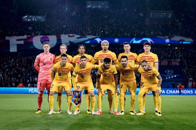 📸F. C. BARCELONA 📆10 abril 2024 ⬆️Ter Stegen, Frenkie De Jong, Jules Koundé, Ronald Araújo, Robert Lewandowski, Pau Cubarsí. ⬇️João Cancelo, Sergi Roberto, Lamine Yamal, İlkay Gündoğan, Raphinha. PARIS SAINT-GERMAIN F. C. 2 🆚 F. C. BARCELONA 3 Miércoles 10/04/2024, 21:00 horas. Liga de Campeones de la UEFA, cuartos de final, partido de ida. París, Francia, Stade du Parc des Princes: 47.470 espectadores. GOLES: ⚽0-1: 37’, Raphinha. ⚽1-1: 48’, Ousmane Dembélé. ⚽2-1: 50’, Vitinha. ⚽2-2: 62’, Raphinha. ⚽2-3: 77’, Andreas Christensen.