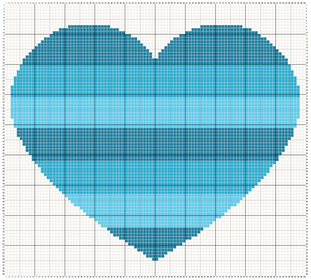 Shades of Blue Cross Stitch Heart - Free Pattern