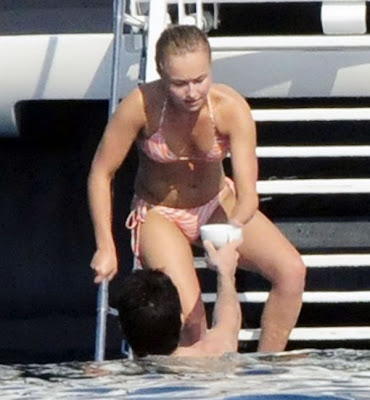 Hayden Panettiere Pictures in hot Orange BIKINI from yacht candids