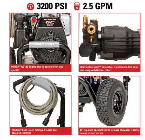 SIMPSON MegaShot 3200 PSI 2.5 GPM Gas Cold Water Pressure Washer with HONDA GC190 Engine