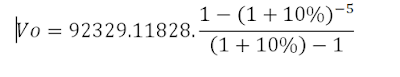 Vo=  annuité * (1-(1+i)^-n ) / (1+i)-1